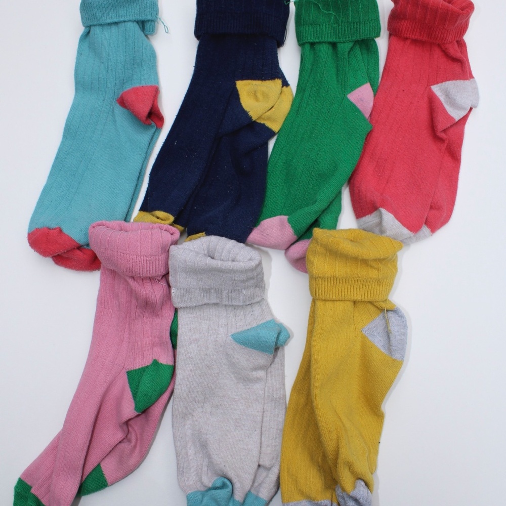 Girl's Mini Boden Ribbed Socks 7-Pack Colorblock Toe/Heel Shoe Size 5-7.5 Youth